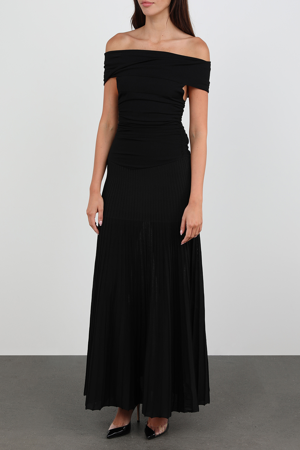 שמלת מקסי מרקה שחורה סטרפלס